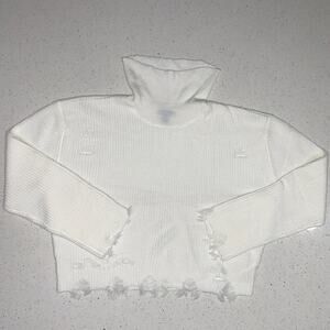 Versona Women’s XL Cream Distressed Crop Top Long Sleeve Turtleneck Sweater.
